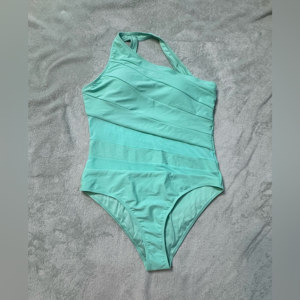 Pink Lily Teal Swim Top with Pink Logo Tag